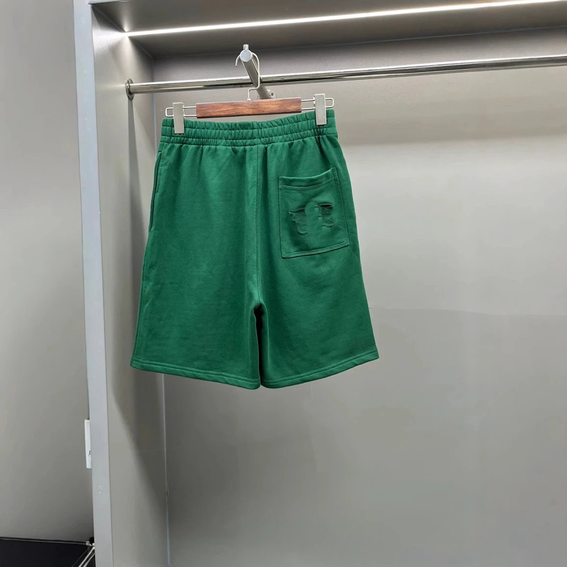 Sweatshirt Fabric Shorts Light Green Embroidered Pocket Casual Shorts