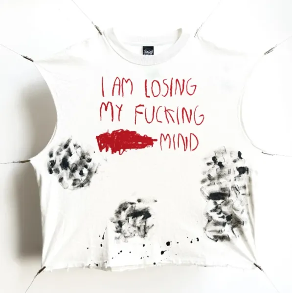 Saint Tears 'I Am Losing My Fucking Mind' Distressed Crop Top White T-Shirts - 1