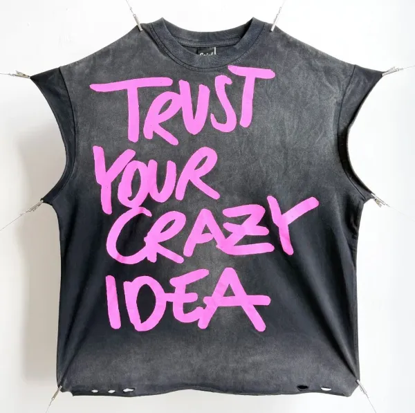 Design Trust Your Crazy Idea Acid Wash Sleeveless T-Shirt - 1