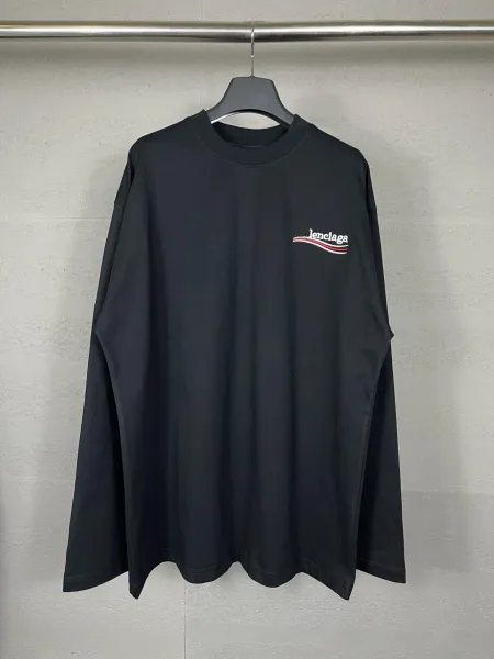 Balenciaga Logo Wave Long-Sleeve T-Shirt Black - 1