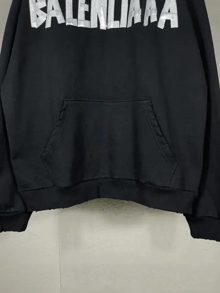 Balenciaga Logo Distressed Hoodie White - 8