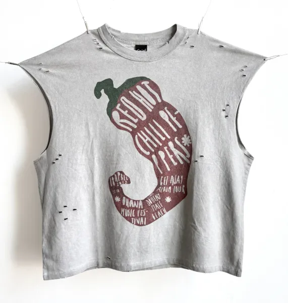 Design Red Hot Chili Peppers Tour Graphic Crop Sleeveless T-Shirt Gray T-Shirts - 1