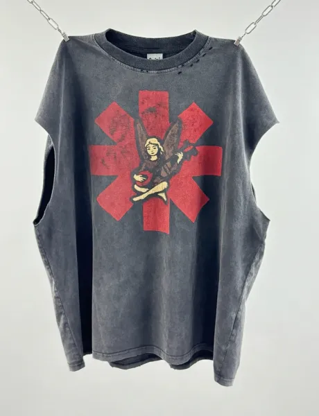 Design Red Hot Chili Peppers Starman Graphic Distressed Cut-Off Sleeve T-Shirt T-Shirts - 1