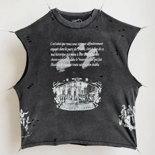 Enfants Riches Déprimés Distressed Graphic Crop Top Black Vest Top - 1