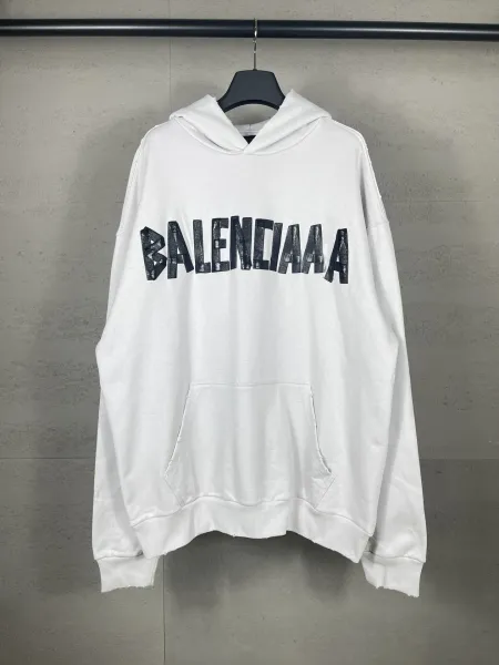 Balenciaga Logo Distressed Hoodie White - 1