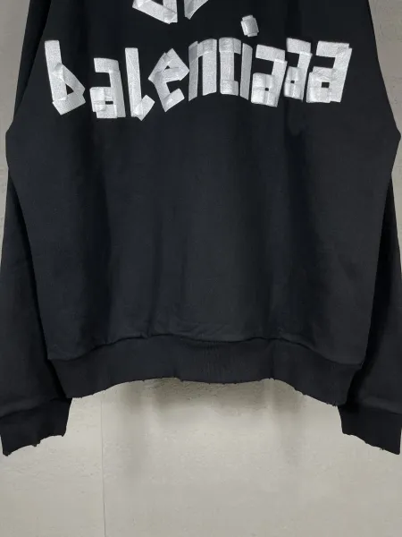 Balenciaga Logo Distressed Hoodie White - 10