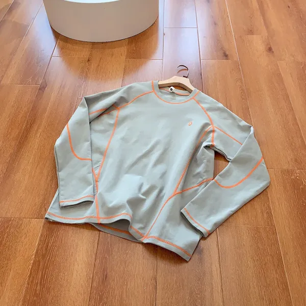Design Contrast Stitch Long-Sleeve Base Layer Top in White with Blue Piping - 13