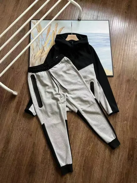 Design Color-Block Hoodie and Joggers Set Black / Gray - 2