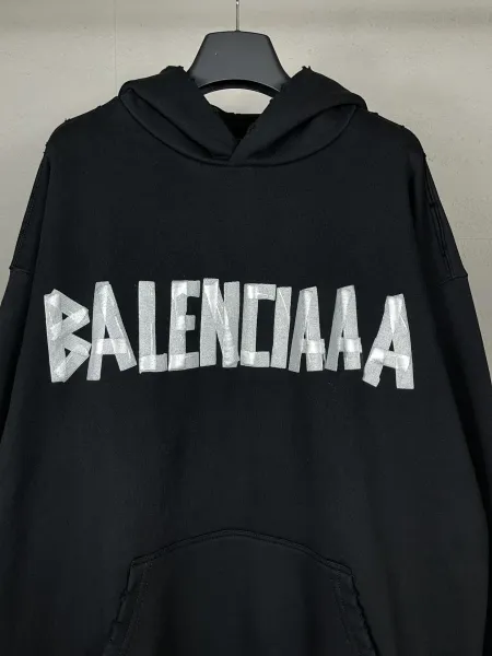 Balenciaga Logo Distressed Hoodie White - 7