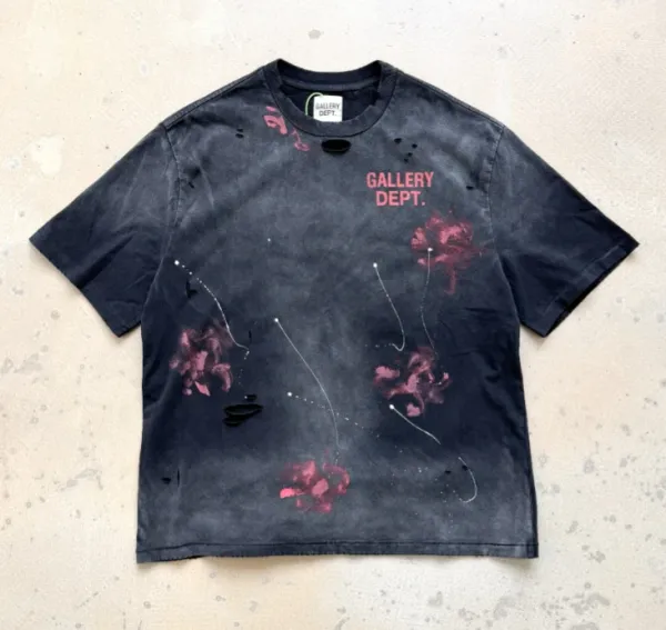 Gallery Dept Distressed Floral Print Black T-Shirt - 1