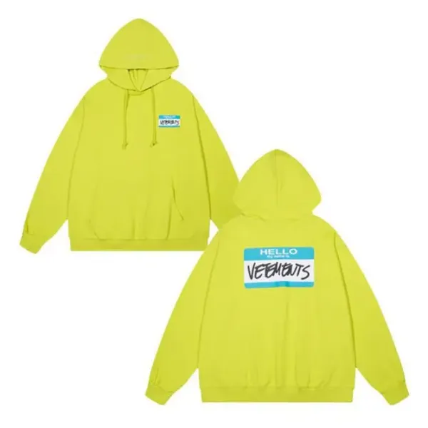 Vetements Hello Name Tag Hoodie Neon Yellow - 1