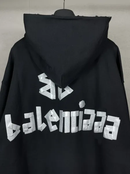 Balenciaga Logo Distressed Hoodie White - 9