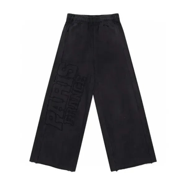 Balenciaga Paris France Embossed Wide-Leg Sweatpants Black - 1