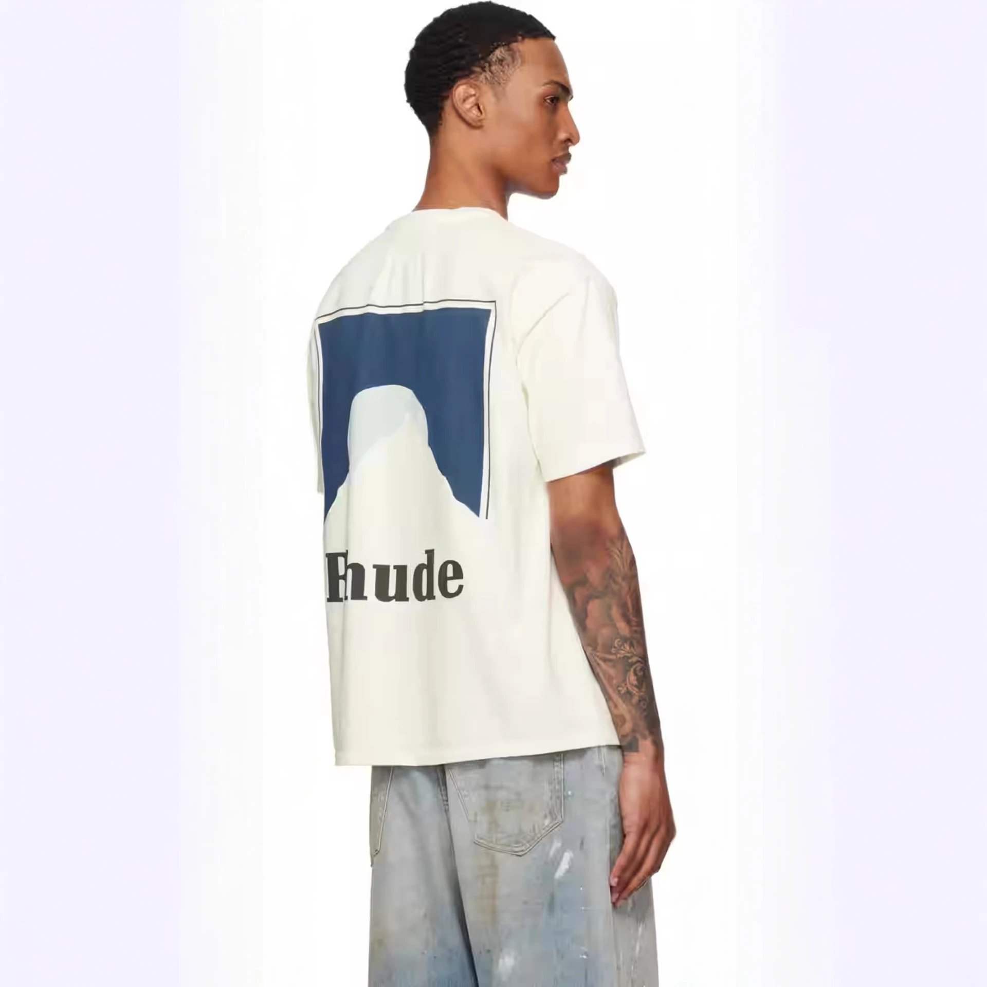 Rhude Graphic Print Beige Black White Casual T-Shirt