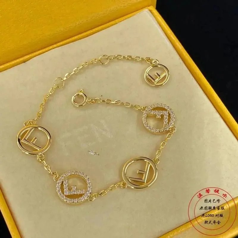 Fendi Gold-Tone Crystal F Logo Charm Bracelet product photo 1
