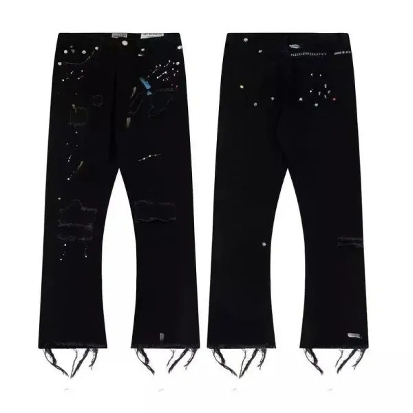 Off-White Distressed Paint-Splatter Black Flared Jeans - 1