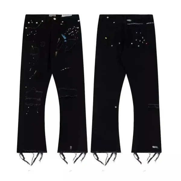 Off-White Distressed Paint-Splatter Black Flared Jeans - 6