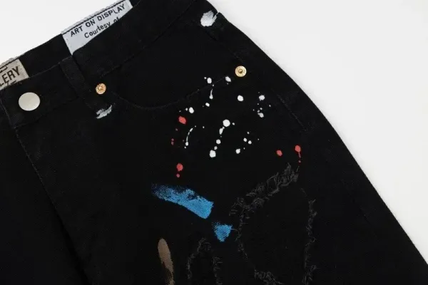 Off-White Distressed Paint-Splatter Black Flared Jeans - 9