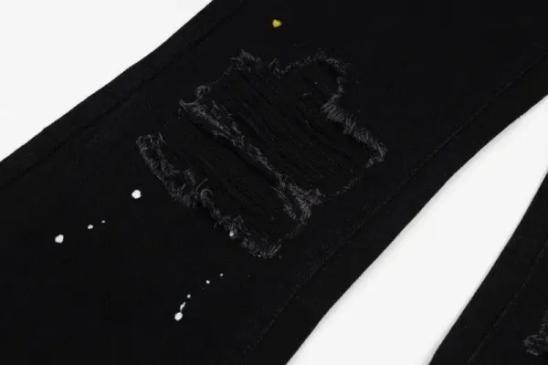 Off-White Distressed Paint-Splatter Black Flared Jeans - 12