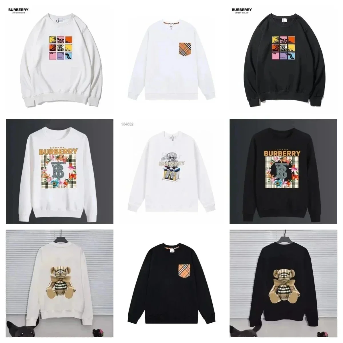 Burberry Check Print & Teddy Bear Graphic Sweatshirts
