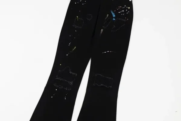 Off-White Distressed Paint-Splatter Black Flared Jeans - 8