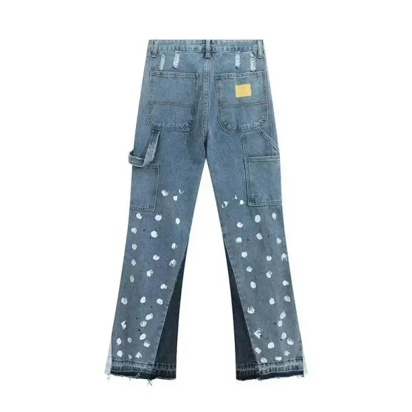 Off-White x Custom Distressed Paint-Splatter Wide-Leg Jeans - 1