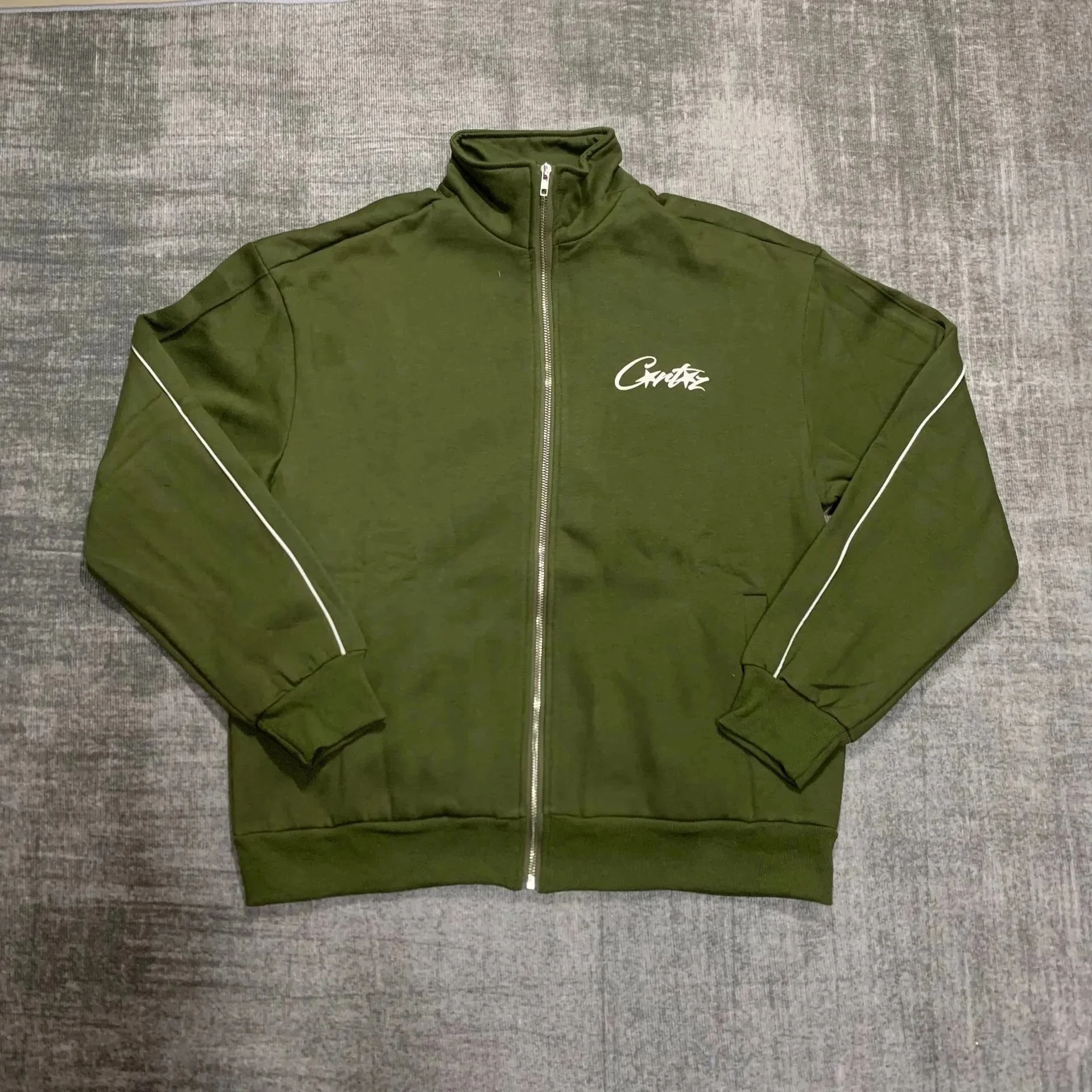 2024 New Corteiz Basic Printed Stand Collar Sports Casual Velvet Zipper Jacket Niche Trendy Brand Suit