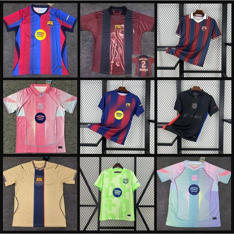 2526 new Barcelona jersey home and away short sleeved Mei X Yamal football jersey special edition pre match training uniform print
