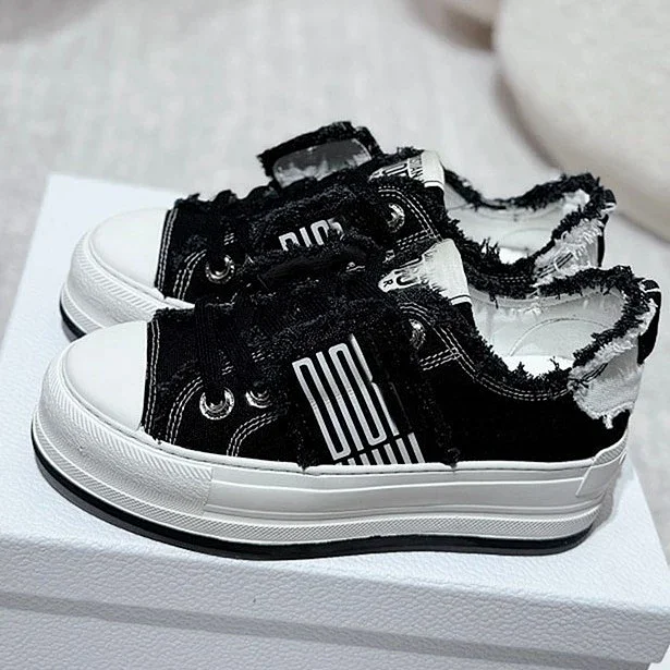 Dior Sneakers Frayed embroidered canvas platform product detail image 1