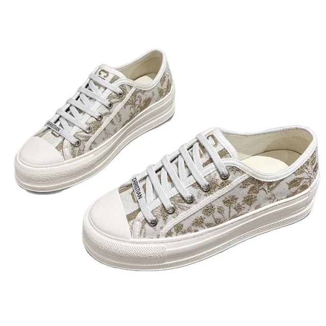 Dior Sneakers Frayed embroidered canvas platform product detail image 5