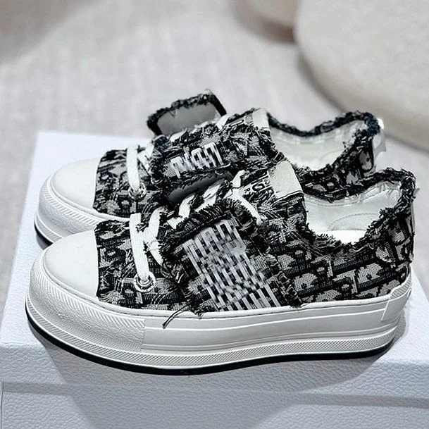 Dior Sneakers Frayed embroidered canvas platform product detail image 2