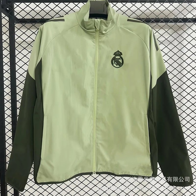 Adidas Jackets Zip-up football training jacket — 26 Real Madrid training suit grass green R Waterproof windbreaker