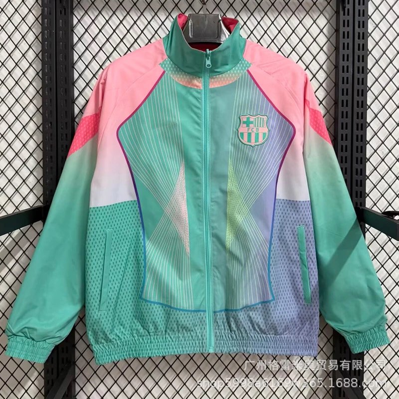 Adidas Jackets Zip-up football training jacket — 25-26 Barcelona Special Edition Pink Blue S Double-sided waterproof windbreaker S-3 XL