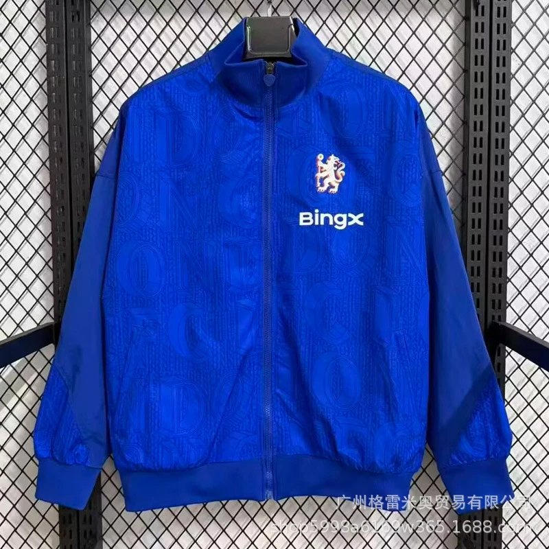 Adidas Jackets Zip-up football training jacket — 25-26 Chelsea training suit blue F Waterproof windbreaker S-3 XL