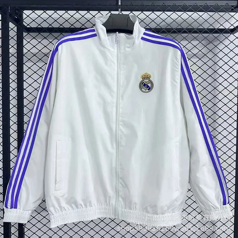 Adidas Jackets Zip-up football training jacket — 26 Real Madrid Retro Purple White R Waterproof windbreaker