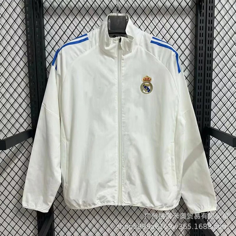 Adidas Jackets Zip-up football training jacket — 25-26 Real Madrid training suit white R Waterproof wind S-3 X