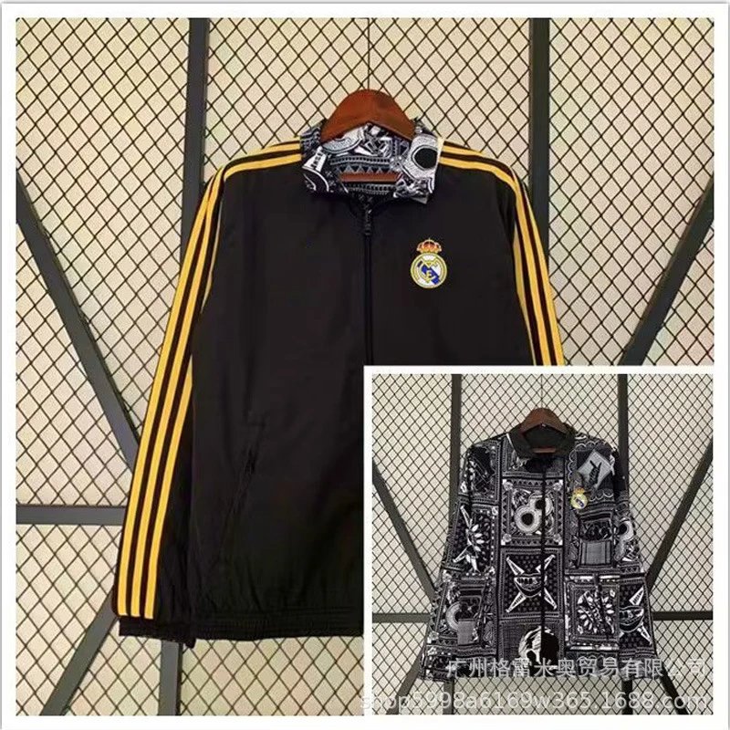 Adidas Jackets Zip-up football training jacket — 25-26 Real Madrid double-sided trench coat