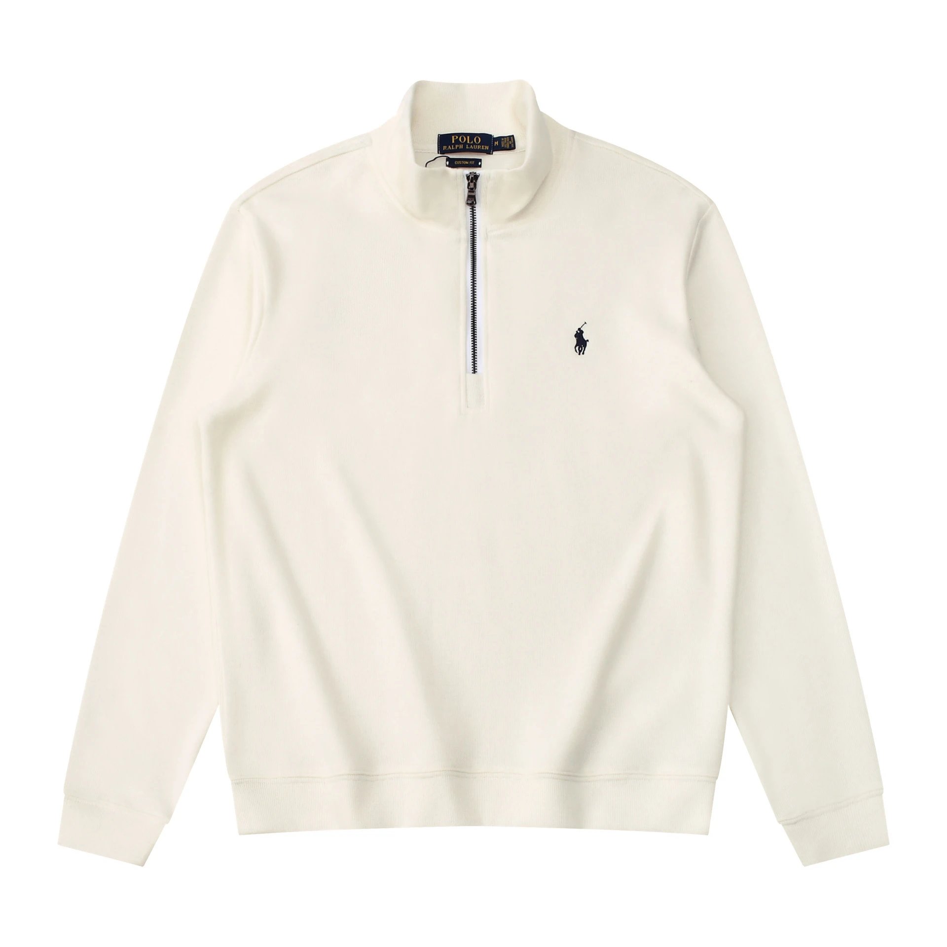 Stand up collar pure cotton sweater with half height zipper for men's casual and versatile outerwear