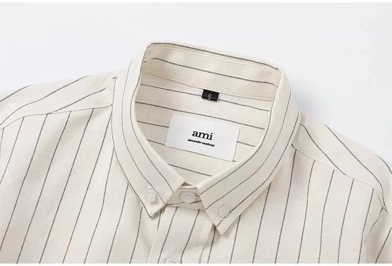 Ami Heart Logo Embroidered Striped Long Sleeve Shirt photo 5