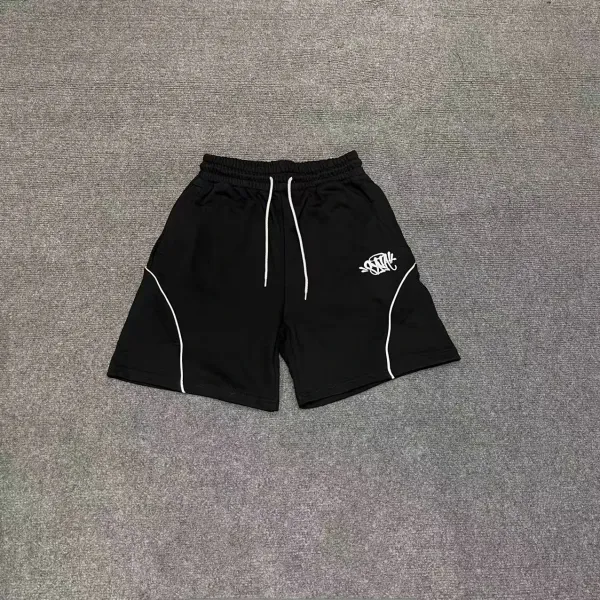 Design Sporty Track Shorts Black with White Piping - 1