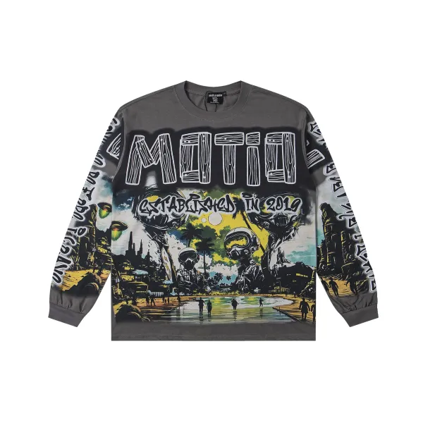 MOTiO Established In 2019 Graphic Long-Sleeve T-Shirt Gray - 1