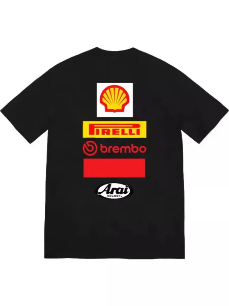 Supreme x Shell x Pirelli x Brembo x Arai Racing Logo Stack Black T-Shirt - 1
