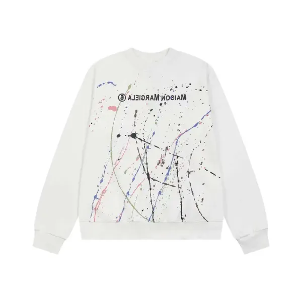 Maison Margiela Paint Splatter Print White Hoodie - 1
