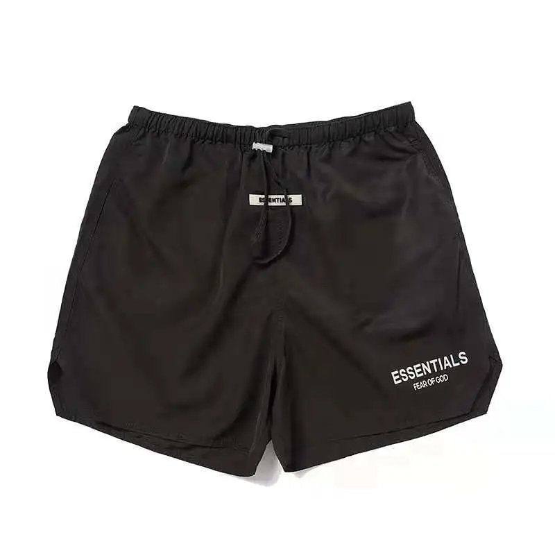 Essentials Black Logo Print Drawstring Shorts