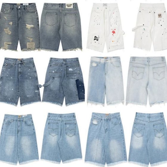 Summer American high street patch patchwork five quarter shorts jeans men graffiti splashed ink splicing