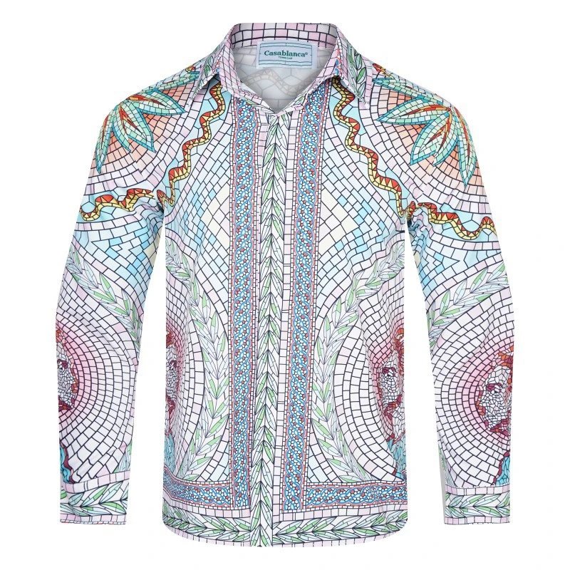 CasaBlanca Geometric Print Mint Green and White Shirt - 55