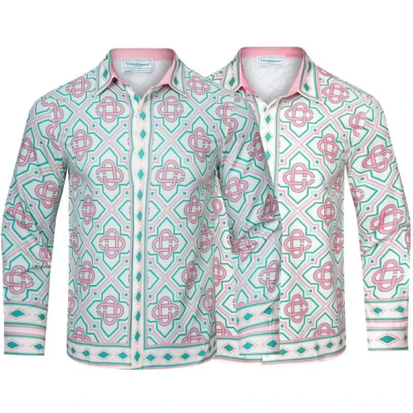 CasaBlanca Geometric Print Mint Green and White Shirt - 18