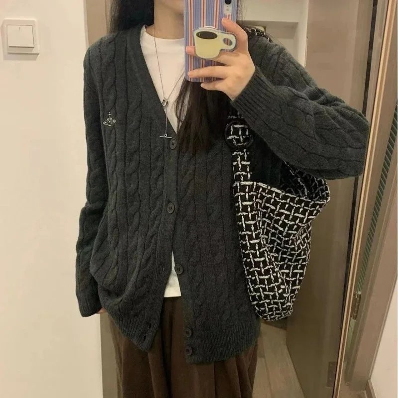 YUNSHU V-Neck Cable Knit Cardigan