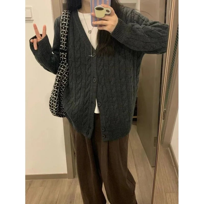 YUNSHU V-Neck Cable Knit Cardigan photo 2