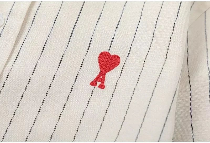 Ami Heart Logo Embroidered Striped Long Sleeve Shirt photo 6